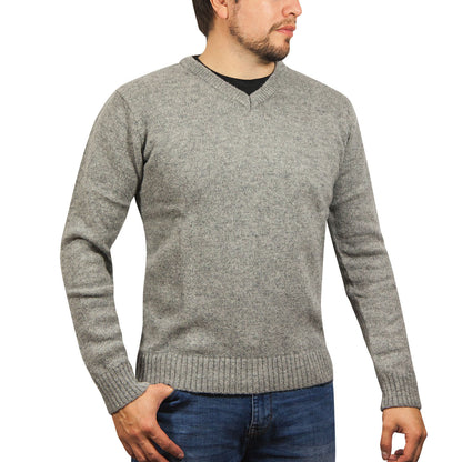 100% Shetland Ragg Wool V Neck Knit Jumper Pullover Mens Sweater Knitted - Grey - XXL V563-SW-VN-GRY21-XXL