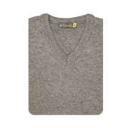 100% Shetland Ragg Wool V Neck Knit Jumper Pullover Mens Sweater Knitted - Grey - XXL