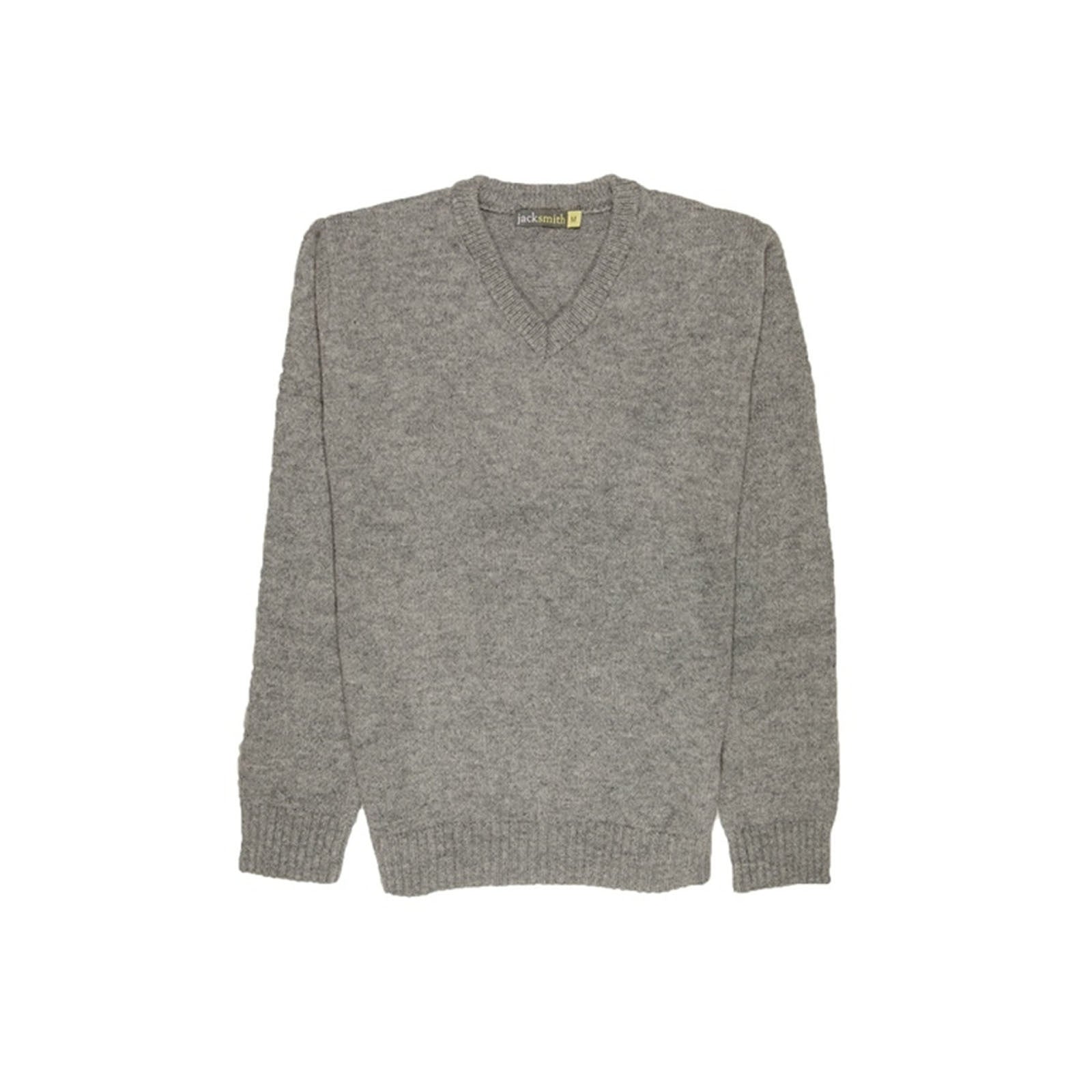 100% Shetland Ragg Wool V Neck Knit Jumper Pullover Mens Sweater Knitted - Grey - XXL