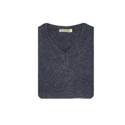 100% Shetland Ragg Wool V Neck Knit Jumper Pullover Mens Sweater Knitted - Navy - 3XL