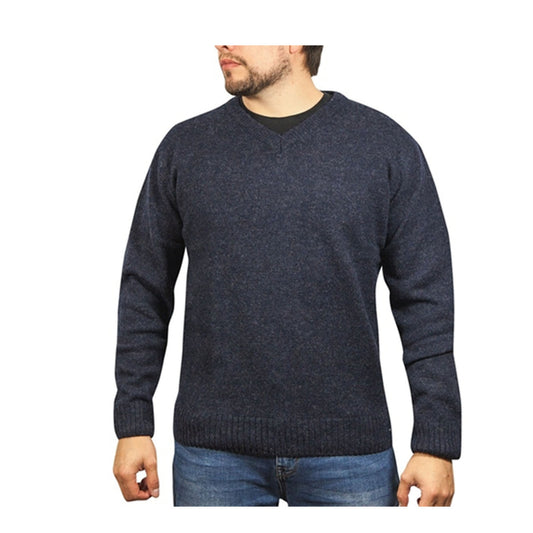 100% Shetland Ragg Wool V Neck Knit Jumper Pullover Mens Sweater Knitted - Navy - L V563-SW-VN-NAVY45-L