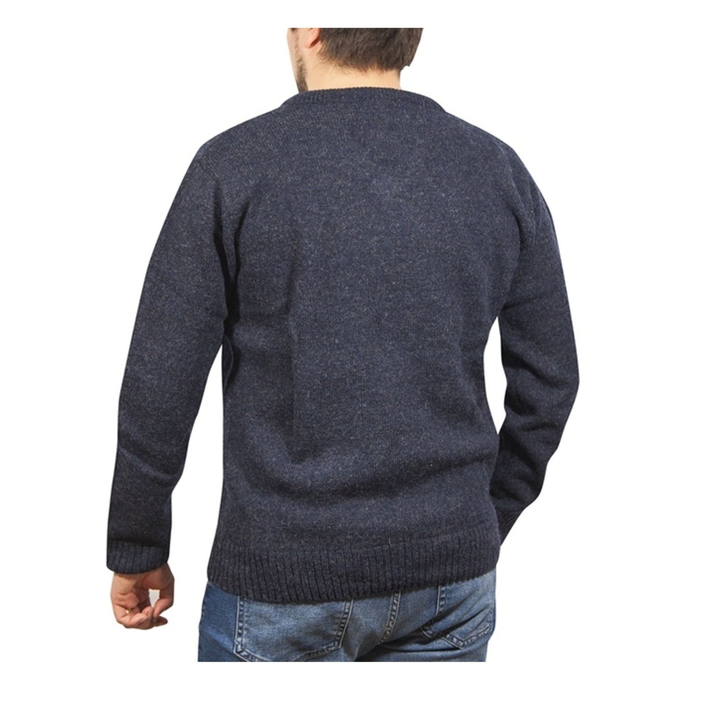 100% Shetland Ragg Wool V Neck Knit Jumper Pullover Mens Sweater Knitted - Navy - XXL V563-SW-VN-NAVY45-XXL