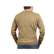 100% Shetland Ragg Wool V Neck Knit Jumper Pullover Mens Sweater Knitted - Nutmeg - 3XL