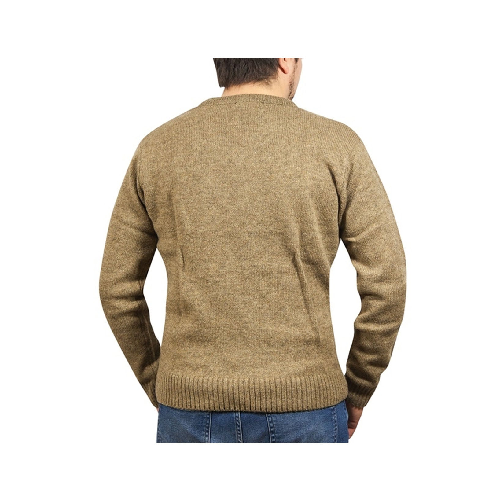 100% Shetland Ragg Wool V Neck Knit Jumper Pullover Mens Sweater Knitted - Nutmeg - XL