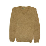 100% Shetland Ragg Wool V Neck Knit Jumper Pullover Mens Sweater Knitted - Nutmeg - XL