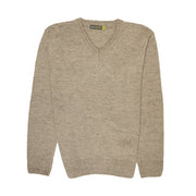 100% Shetland Ragg Wool V Neck Knit Jumper Pullover Mens Sweater Knitted - Oat Marle - 3XL