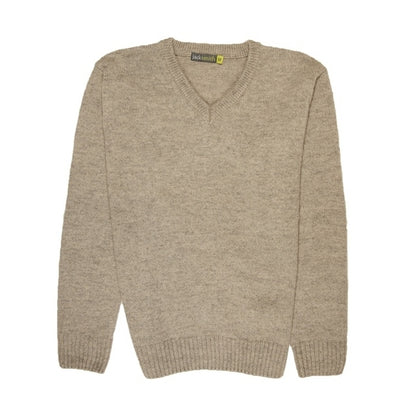 100% Shetland Ragg Wool V Neck Knit Jumper Pullover Mens Sweater Knitted - Oat Marle - S V563-SW-VN-OATMRL03-S