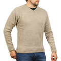 100% Shetland Ragg Wool V Neck Knit Jumper Pullover Mens Sweater Knitted - Oat Marle - XL