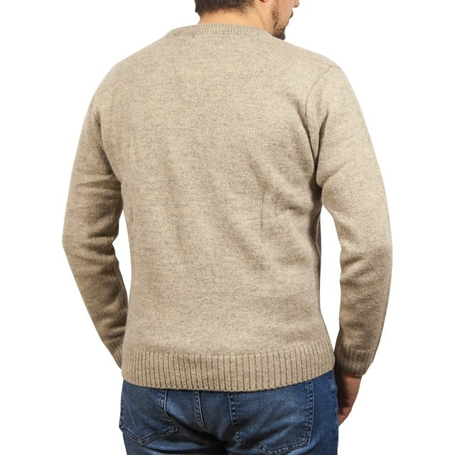 100% Shetland Ragg Wool V Neck Knit Jumper Pullover Mens Sweater Knitted - Oat Marle - XL