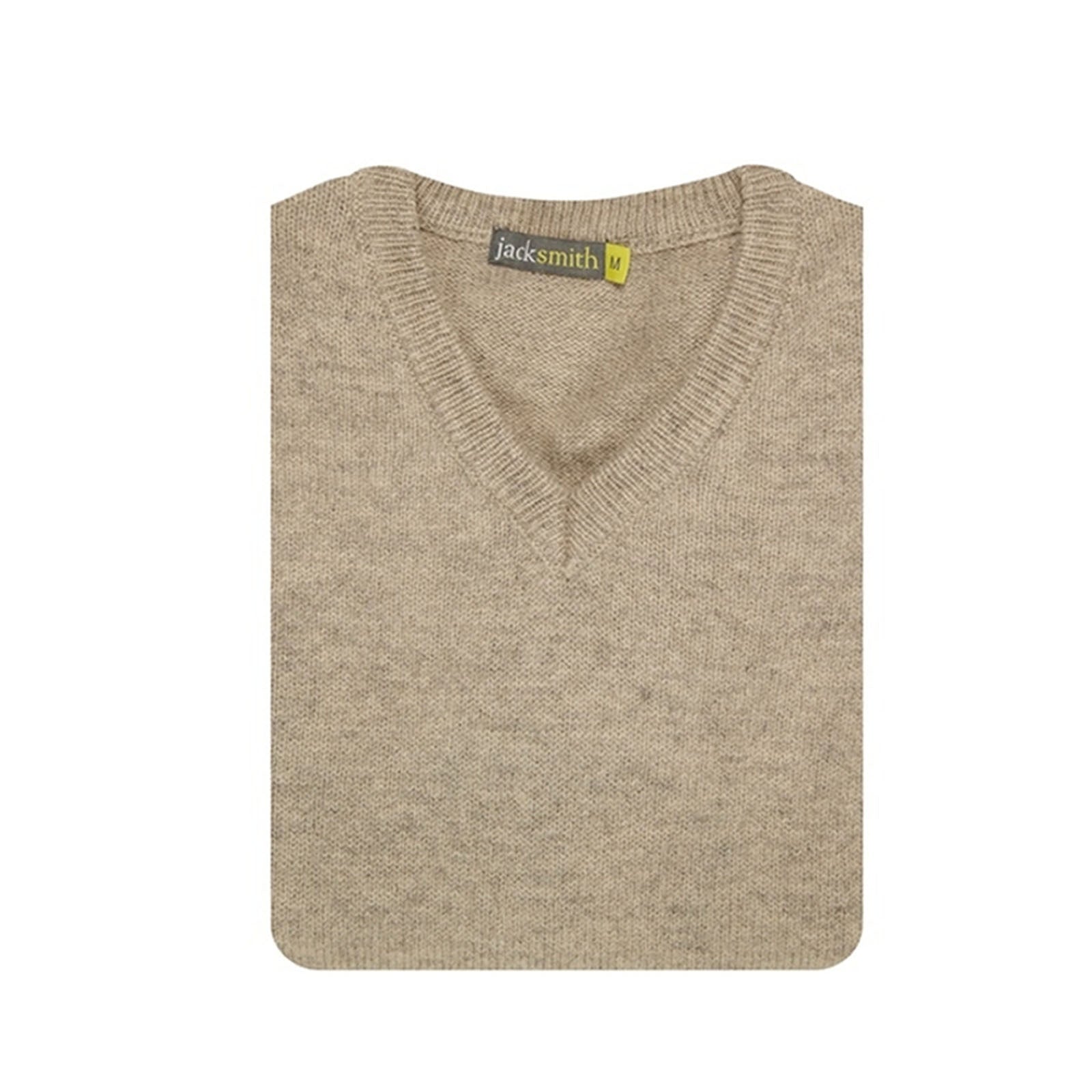 100% Shetland Ragg Wool V Neck Knit Jumper Pullover Mens Sweater Knitted - Oat Marle - XL