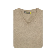 100% Shetland Ragg Wool V Neck Knit Jumper Pullover Mens Sweater Knitted - Oat Marle - XXL