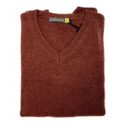 100% Shetland Ragg Wool V Neck Knit Jumper Pullover Mens Sweater Knitted - Rust Size M V563-SW-VN-RUST54-M