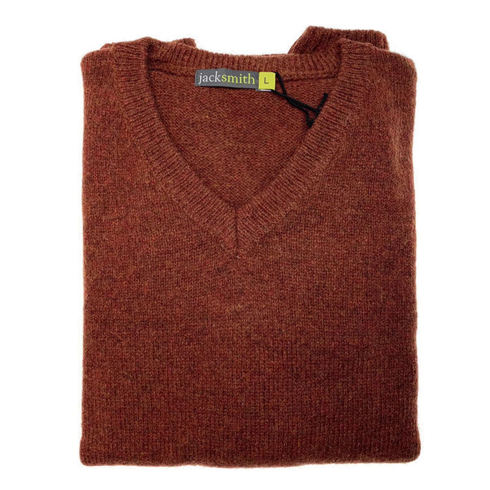 100% Shetland Ragg Wool V Neck Knit Jumper Pullover Mens Sweater Knitted - Rust Size M V563-SW-VN-RUST54-M