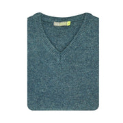 100% Shetland Ragg Wool V Neck Knit Jumper Pullover Mens Sweater Knitted - Sherwood - 3XL