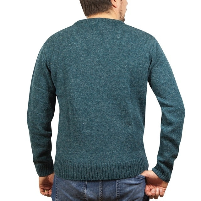 100% Shetland Ragg Wool V Neck Knit Jumper Pullover Mens Sweater Knitted - Sherwood - 4XL V563-SW-VN-SHWD-4XL