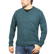 100% Shetland Ragg Wool V Neck Knit Jumper Pullover Mens Sweater Knitted - Sherwood - M V563-SW-VN-SHWD-M