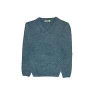 100% Shetland Ragg Wool V Neck Knit Jumper Pullover Mens Sweater Knitted - Sherwood - XL