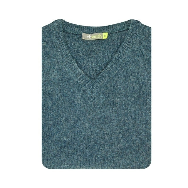 100% Shetland Ragg Wool V Neck Knit Jumper Pullover Mens Sweater Knitted - Sherwood - XXL