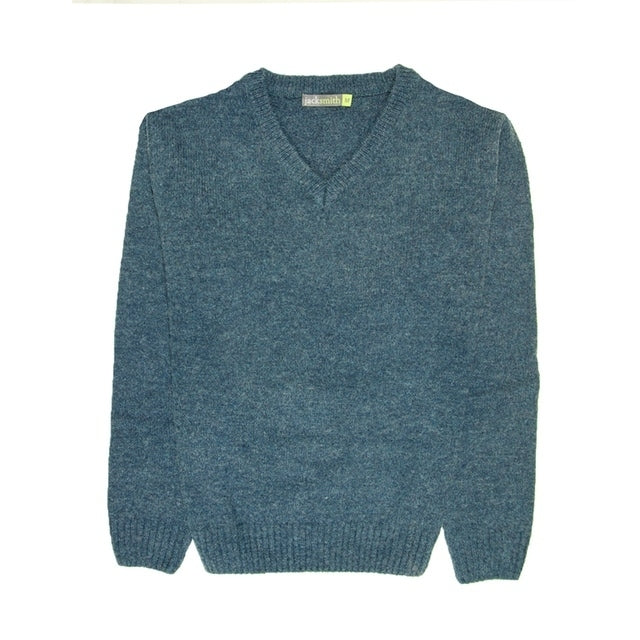 100% Shetland Ragg Wool V Neck Knit Jumper Pullover Mens Sweater Knitted - Sherwood - XXL