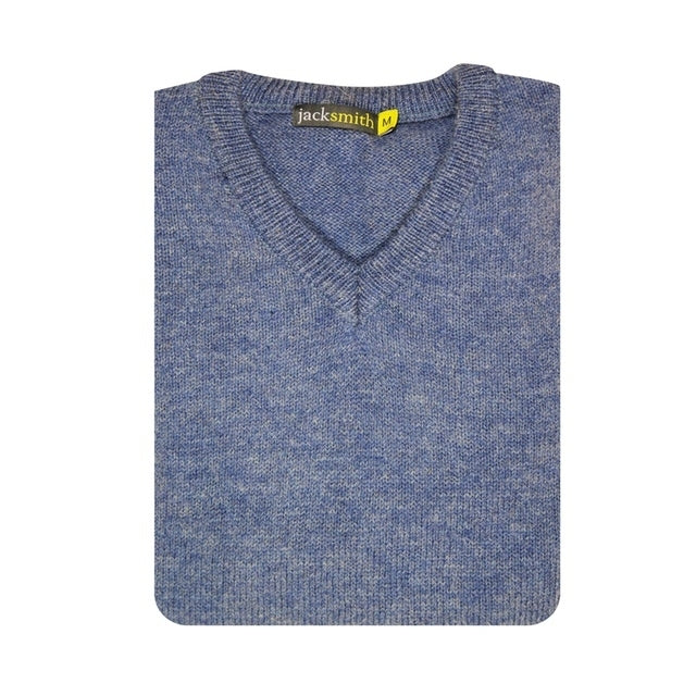 100% Shetland Ragg Wool V Neck Knit Jumper Pullover Mens Sweater Knitted - Sky - 3XL