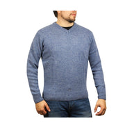 100% Shetland Ragg Wool V Neck Knit Jumper Pullover Mens Sweater Knitted - Sky - L V563-SW-VN-SKY40-L