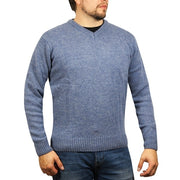 100% Shetland Ragg Wool V Neck Knit Jumper Pullover Mens Sweater Knitted - Sky - XXL