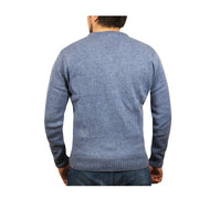 100% Shetland Ragg Wool V Neck Knit Jumper Pullover Mens Sweater Knitted - Sky - XXL