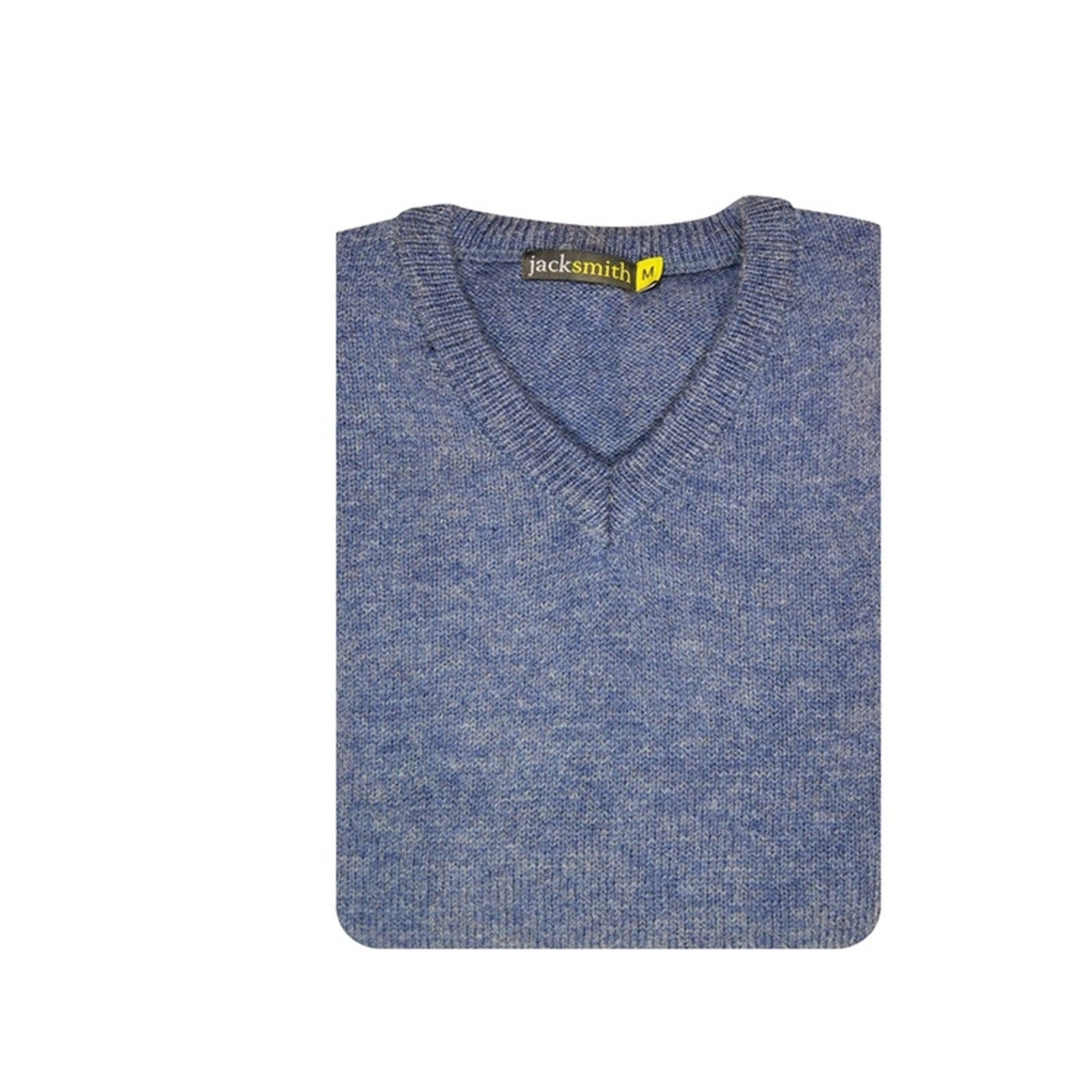 100% Shetland Ragg Wool V Neck Knit Jumper Pullover Mens Sweater Knitted - Sky - XXL