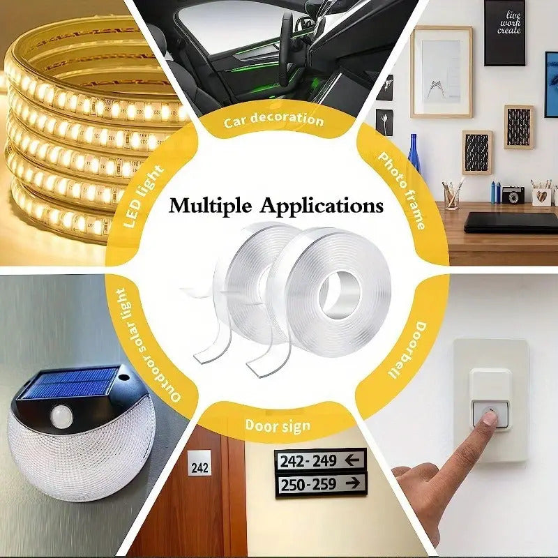 Double-Sided Nano Mounting Tape Traceless Clear Adhesive Invisible Gel 2M x 20mm V563-T128-1PC