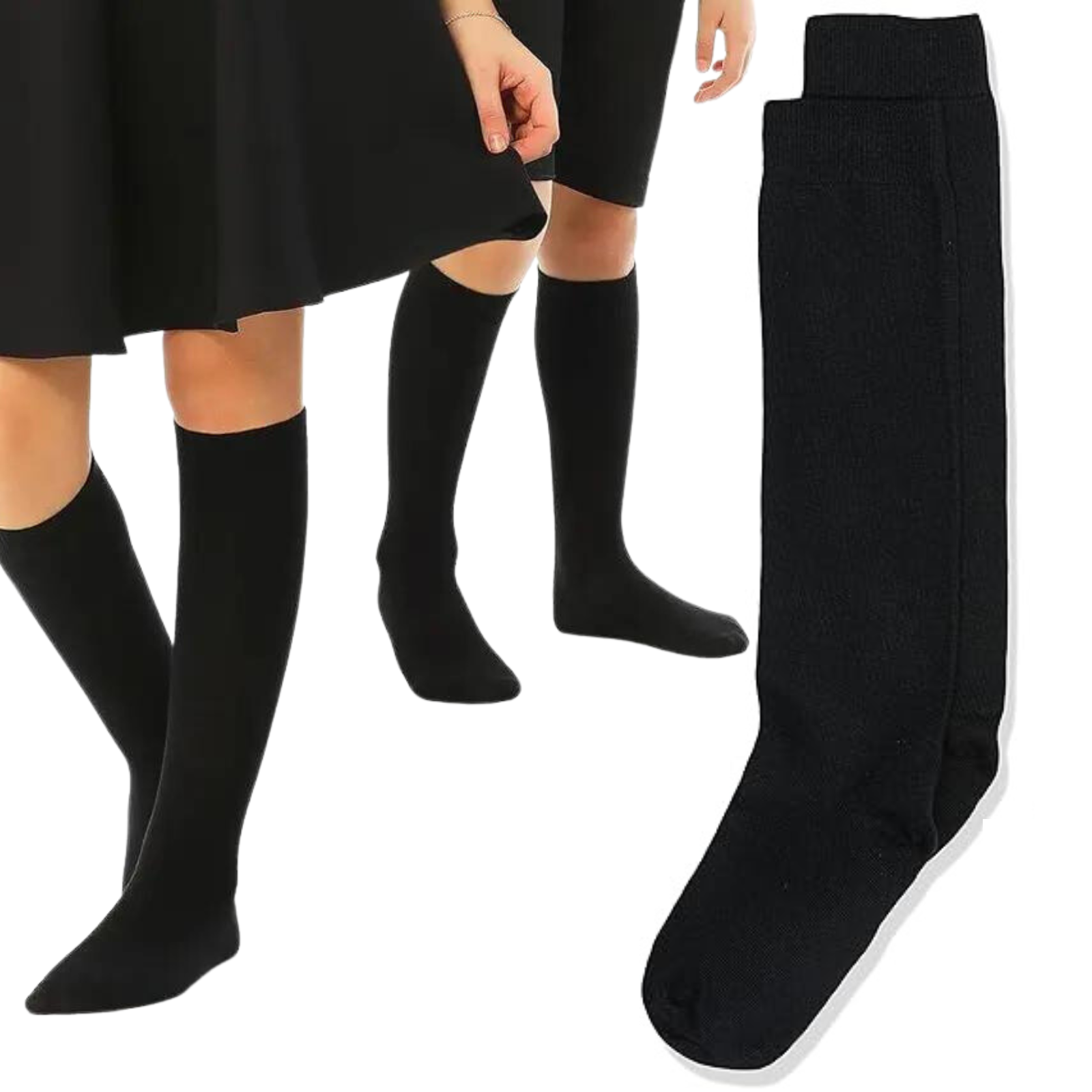 1x Pair School Uniform Knee High Socks Cotton Rich Girls Boys Kids - Black - 2-8 (10-12 Years Old) V563-TAG4SCHOOL-BLACK-2-8