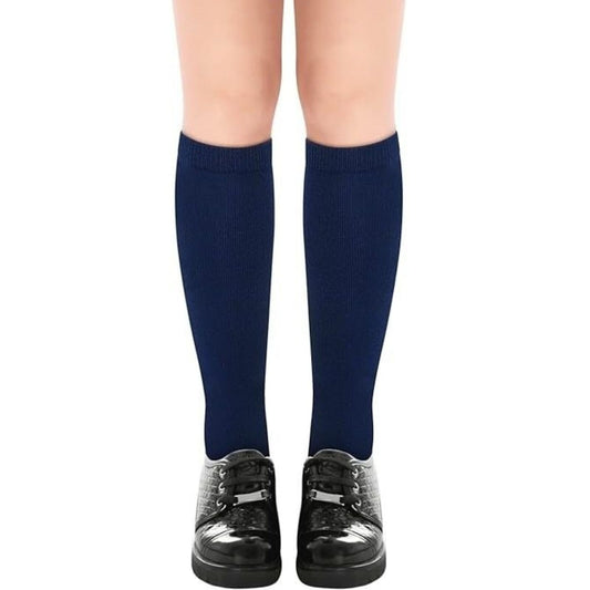 1x Pair School Uniform Knee High Socks Cotton Rich Girls Boys Kids - Navy - 9-12 (5-8 Years Old) V563-TAG4SCHOOL-NAVY-9-12