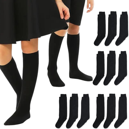 12x Pairs School Uniform Knee High Socks Cotton Rich Girls Boys Kids Bulk - Black - 2-8 (10-12 Years Old) V563-TAG4SCHOOL_12PCS-BLACK-2-