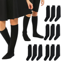 12x Pairs School Uniform Knee High Socks Cotton Rich Girls Boys Kids Bulk - Black - 6-11 (12+ Years Old) V563-TAG4SCHOOL_12PCS-BLACK-6-