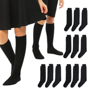 12x Pairs School Uniform Knee High Socks Cotton Rich Girls Boys Kids Bulk - Black - 6-11 (12+ Years Old) V563-TAG4SCHOOL_12PCS-BLACK-6-