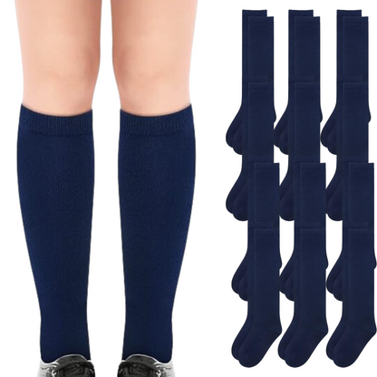 12x Pairs School Uniform Knee High Socks Cotton Rich Girls Boys Kids Bulk - Navy - 13-3 (8-10 Years Old) V563-TAG4SCHOOL_12PCS-NAVY-13-
