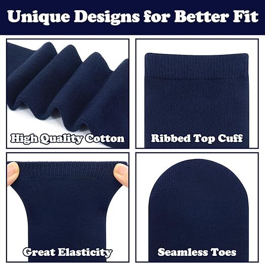 12x Pairs School Uniform Knee High Socks Cotton Rich Girls Boys Kids Bulk - Navy - 13-3 (8-10 Years Old) V563-TAG4SCHOOL_12PCS-NAVY-13-