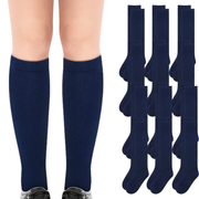 12x Pairs School Uniform Knee High Socks Cotton Rich Girls Boys Kids Bulk - Navy - 2-8 (10-12 Years Old) V563-TAG4SCHOOL_12PCS-NAVY-2-8