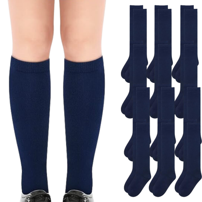 12x Pairs School Uniform Knee High Socks Cotton Rich Girls Boys Kids Bulk - Navy - 6-11 (12+ Years Old) V563-TAG4SCHOOL_12PCS-NAVY-6-1