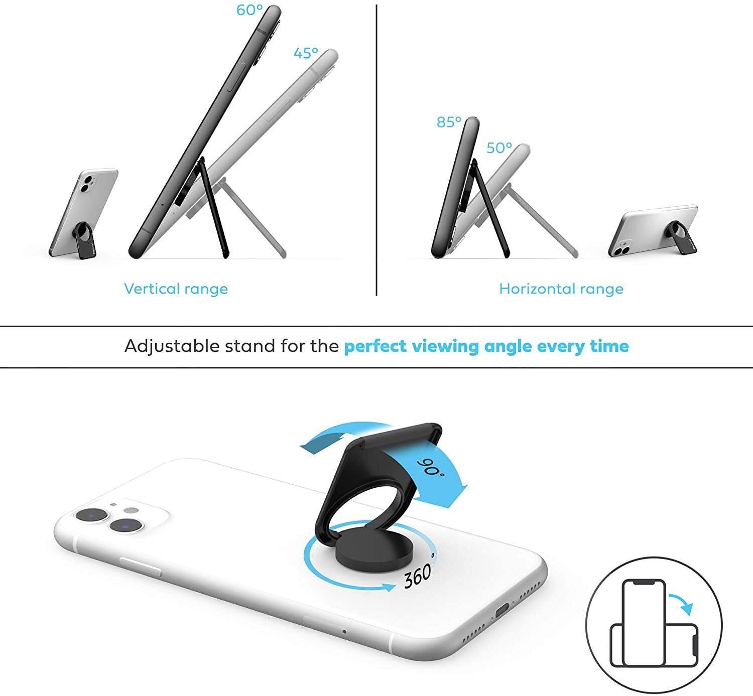 phonetag - Multi-View Phone Stand with Magnetic Ring Holder Universal (Black) V563-TAGBLACK