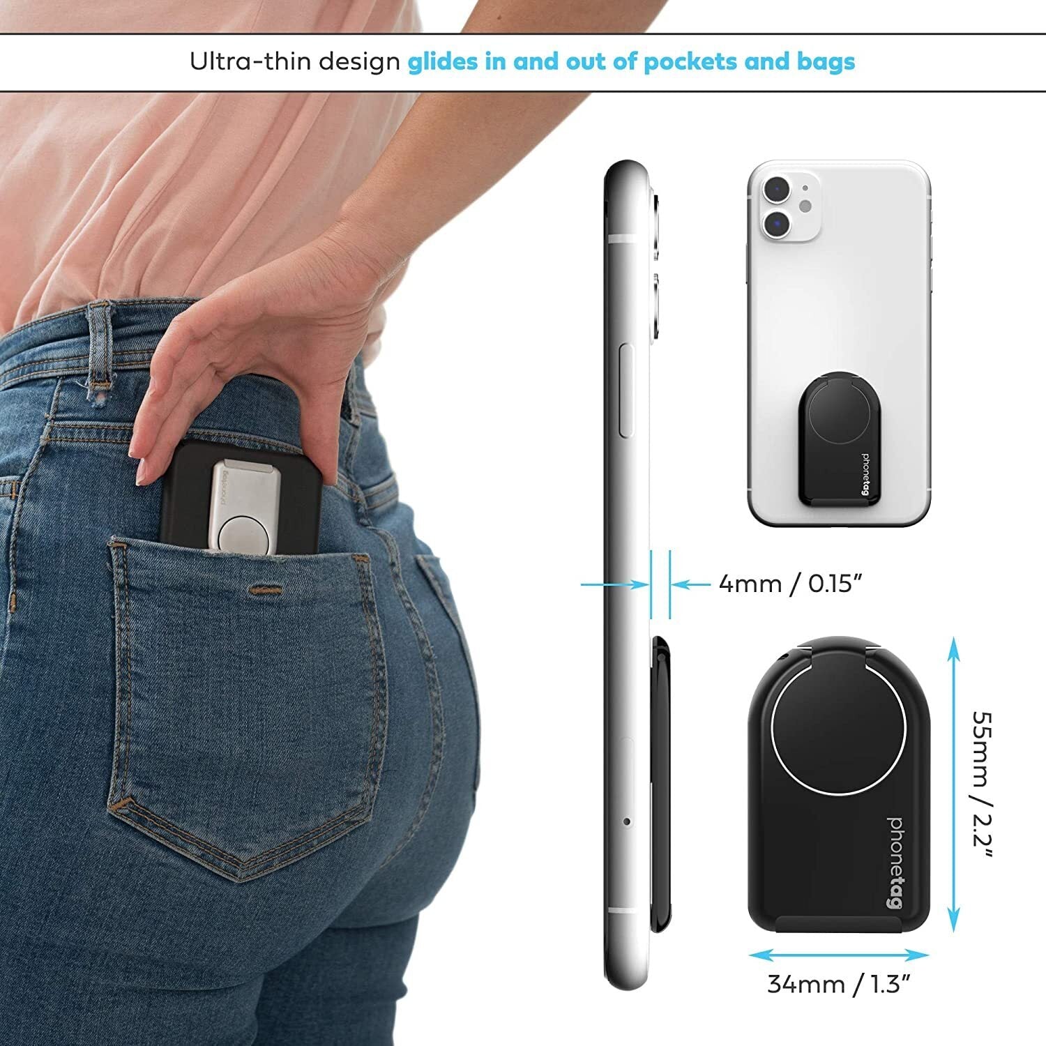 phonetag - Multi-View Phone Stand with Magnetic Ring Holder Universal (Black) V563-TAGBLACK