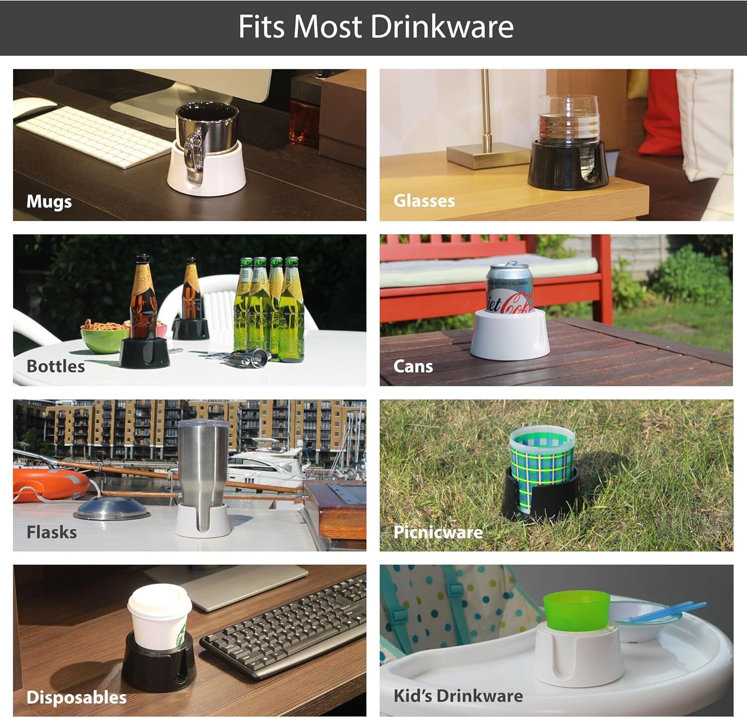 Table Coaster Anti-Spill Drink Holder Tray Couch Seat Car Office Travel - White V563-TCWHITE