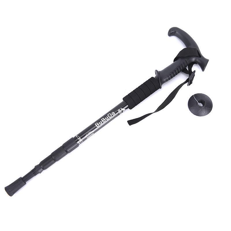 Folding Walking Stick Telescopic Adjustable Antishock Hiking Grip Pole Trekking - Black V563-TELESCOPICSTICK-BLACK