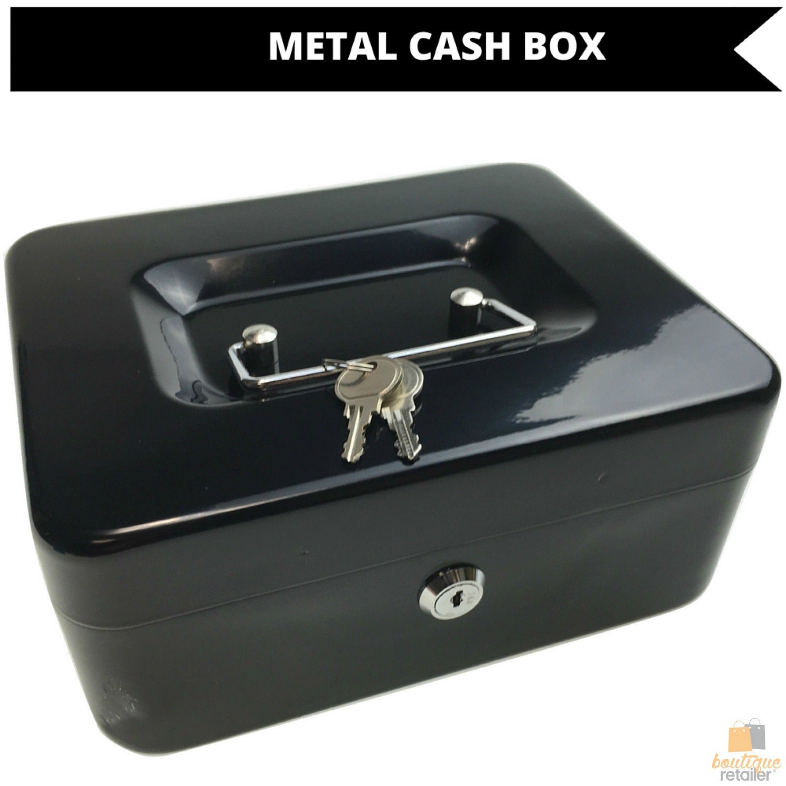 Lockable METAL CASH BOX Deposit Petty Cash Slot Money Safe Portable 2 Keys New V563-TOM-S606L