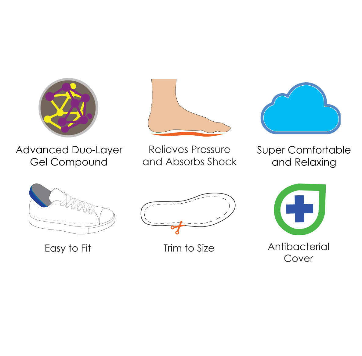 TRIMSOLE Mens Gel Advanced Insoles Silicone Antibacterial Inserts Pads Massage V563-TRI-005