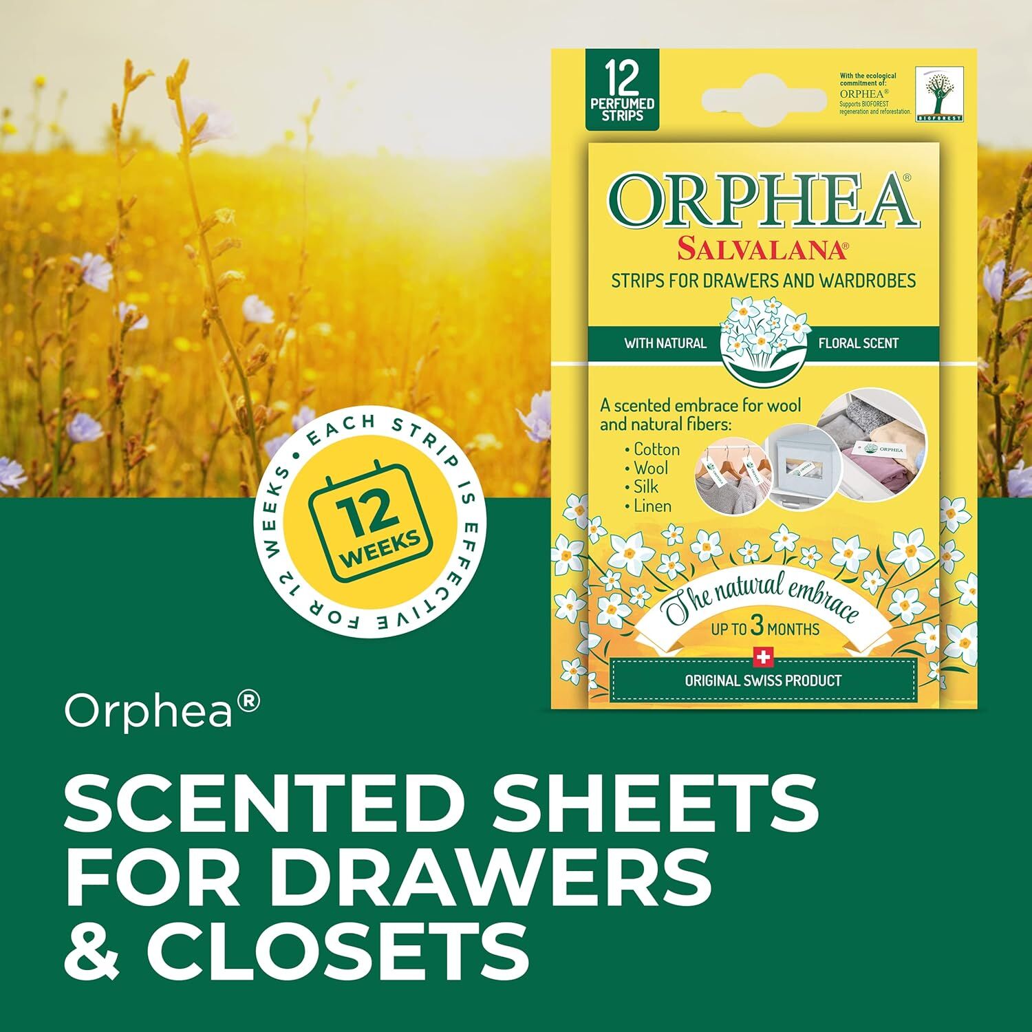 Orphea 12pcs Clothes Protector Natural Flower Floral Scented Strips for Drawers/Closets V563-TV118334