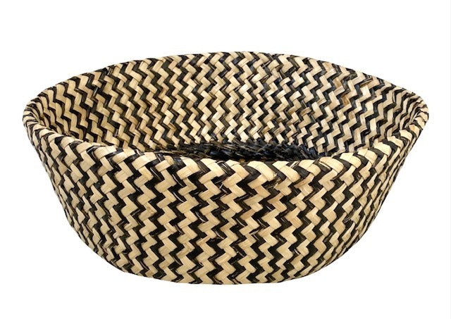 2x ROUND BELLY SEAGRASS STORAGE BASKET Natural Straw Folding - Chevron Black/Natural V563-UI5091_2PCS