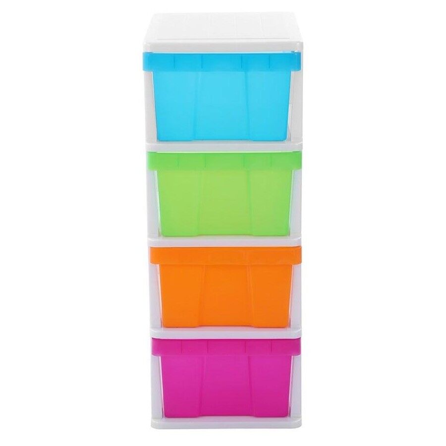 MEGA 4 Tier Drawer Storage Shelf Unit Organiser Plastic Level Office Cabinet in Coloured V563-UI8748
