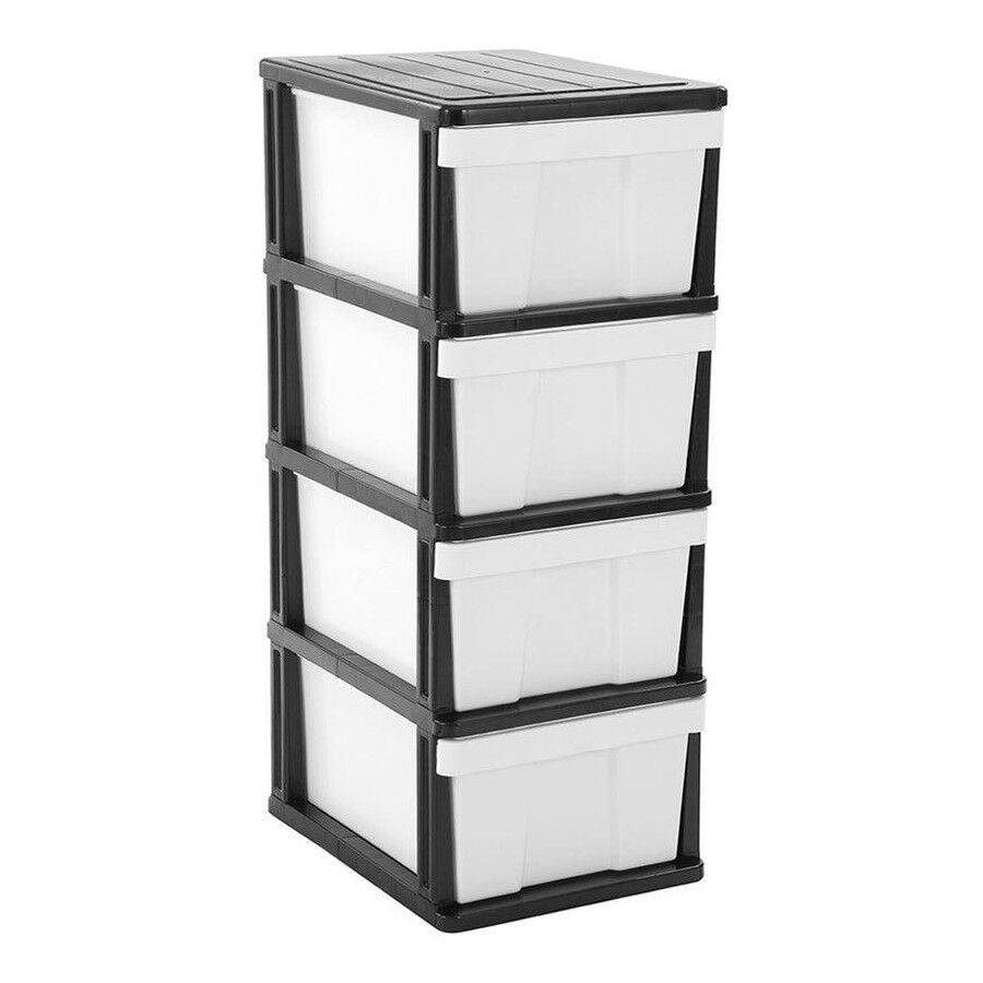 MEGA 4 Tier Drawer Storage Shelf Unit Organiser Plastic Level Office Cabinet in Black/White V563-UI8749