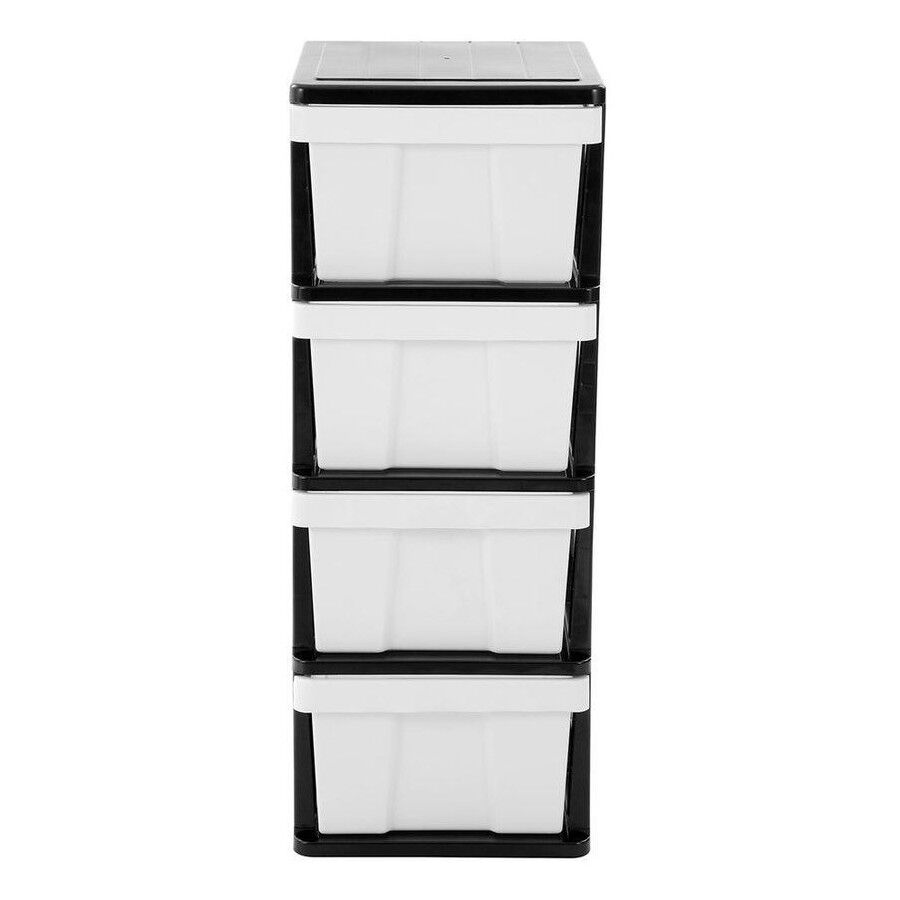 MEGA 4 Tier Drawer Storage Shelf Unit Organiser Plastic Level Office Cabinet in Black/White V563-UI8749
