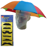 2-pc-Set Rainbow Umbrella Hat + 70s Fake Moustache Costume Props Novelty Fancy V563-UMBRELLAMOUSTACHESET